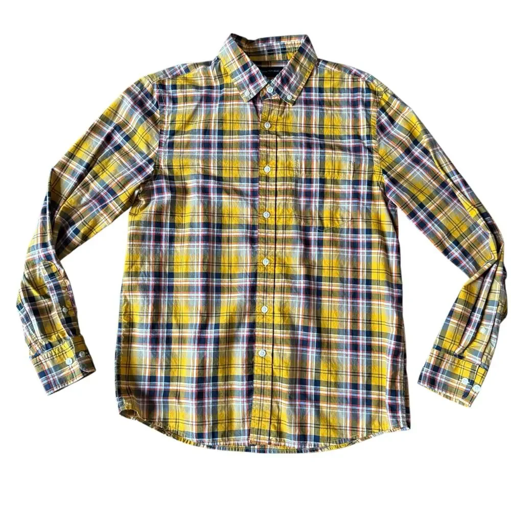 Banana Republic Men's Yellow & Blue Check‎ Untucked FIt LS Dress Shirt - Medium